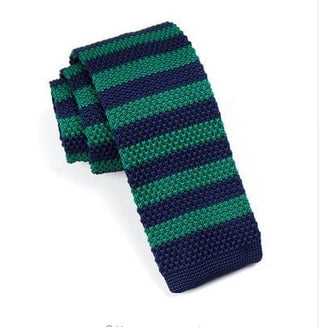 knitted tie| classic forest green & navy blue stripe knit tie - Modshopping Clothing