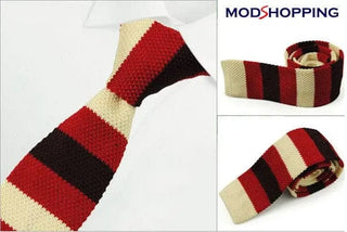 knitted tie| classic retro red & beige knitted tie mens - Modshopping Clothing