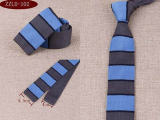 knitted tie| sky & grey stripe 60s mod vintage silk uk knit ties - Modshopping Clothing