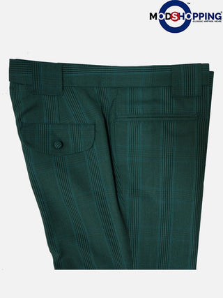 Mod Trouser | Olive Green Prince Of Wales Check Trouser - Modshopping Clothing