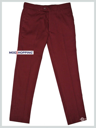 Sta Press Trousers | 60s Mod Classic Burgundy Mens Trouser - Modshopping Clothing