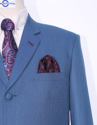 Sky Blue Herringbone Suit - Modshopping Clothing